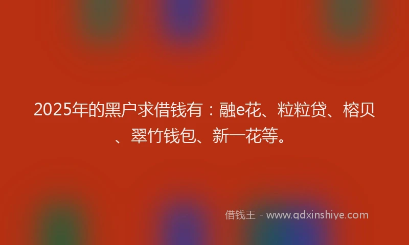 2025年的黑户求借钱有：融e花、粒粒贷、榕贝、翠竹钱包、新一花等。