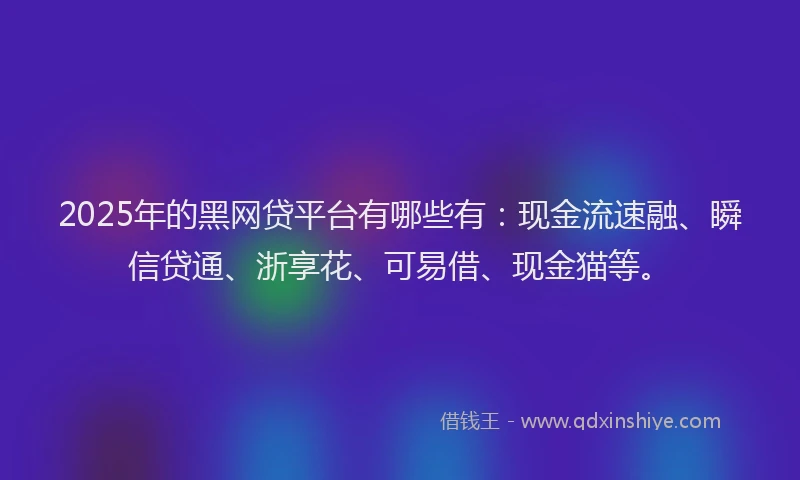 2025年的黑网贷平台有哪些有：现金流速融、瞬信贷通、浙享花、可易借、现金猫等。