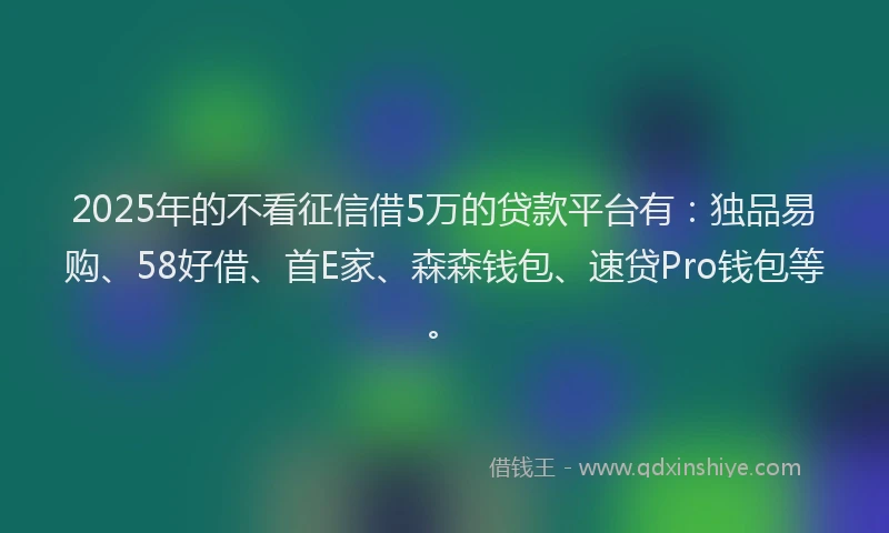 2025年的不看征信借5万的贷款平台有：独品易购、58好借、首E家、森森钱包、速贷Pro钱包等。