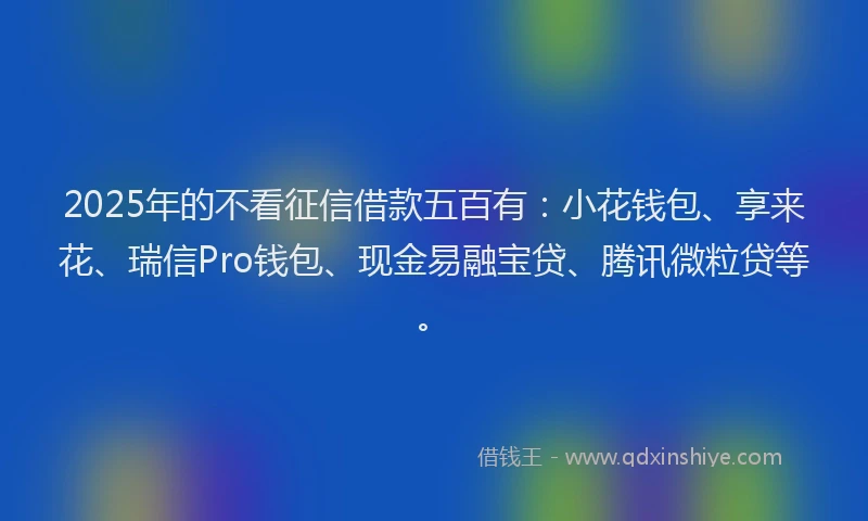2025年的不看征信借款五百有：小花钱包、享来花、瑞信Pro钱包、现金易融宝贷、腾讯微粒贷等。