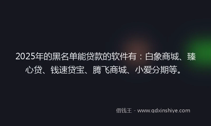 2025年的黑名单能贷款的软件有：白象商城、臻心贷、钱速贷宝、腾飞商城、小爱分期等。