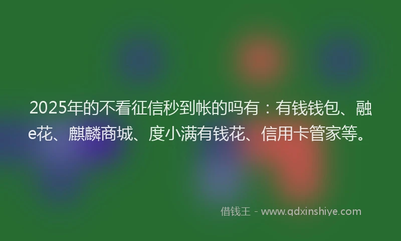 2025年的不看征信秒到帐的吗有：有钱钱包、融e花、麒麟商城、度小满有钱花、信用卡管家等。