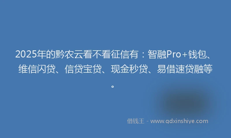 2025年的黔农云看不看征信有：智融Pro+钱包、维信闪贷、信贷宝贷、现金秒贷、易借速贷融等。