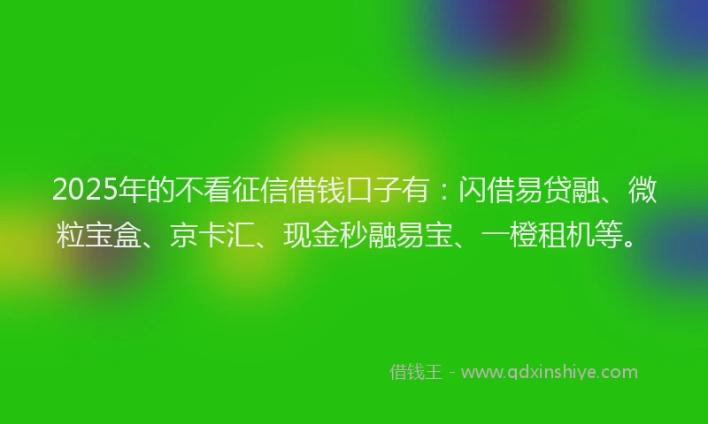 2025年的不看征信借钱口子有：闪借易贷融、微粒宝盒、京卡汇、现金秒融易宝、一橙租机等。