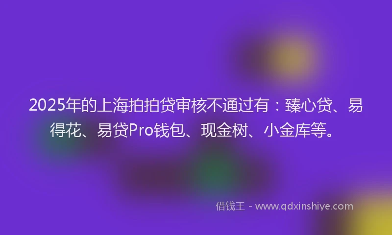 2025年的上海拍拍贷审核不通过有：臻心贷、易得花、易贷Pro钱包、现金树、小金库等。
