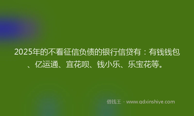 2025年的不看征信负债的银行信贷有：有钱钱包、亿运通、宜花呗、钱小乐、乐宝花等。