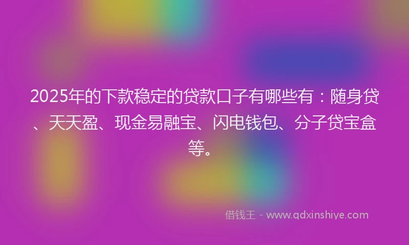 2025年的下款稳定的贷款口子有哪些有：随身贷、天天盈、现金易融宝、闪电钱包、分子贷宝盒等。