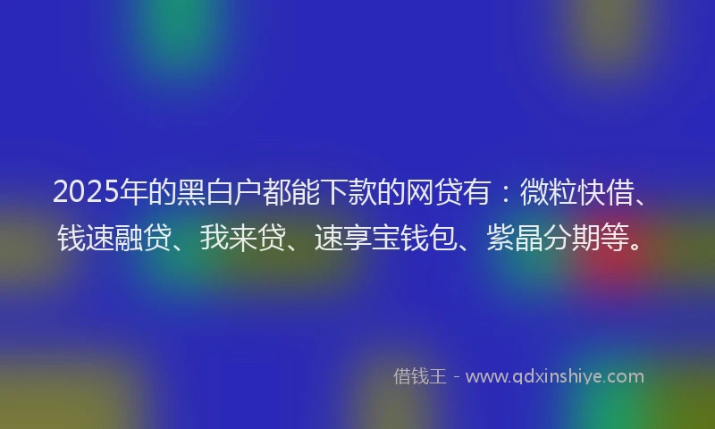 2025年的黑白户都能下款的网贷有：微粒快借、钱速融贷、我来贷、速享宝钱包、紫晶分期等。