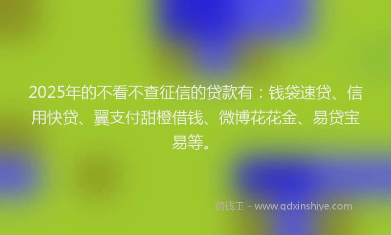 2025年的不看不查征信的贷款有：钱袋速贷、信用快贷、翼支付甜橙借钱、微博花花金、易贷宝易等。