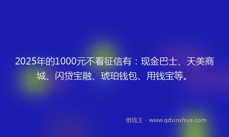 2025年的1000元不看征信有：现金巴士、天美商城、闪贷宝融、琥珀钱包、用钱宝等。