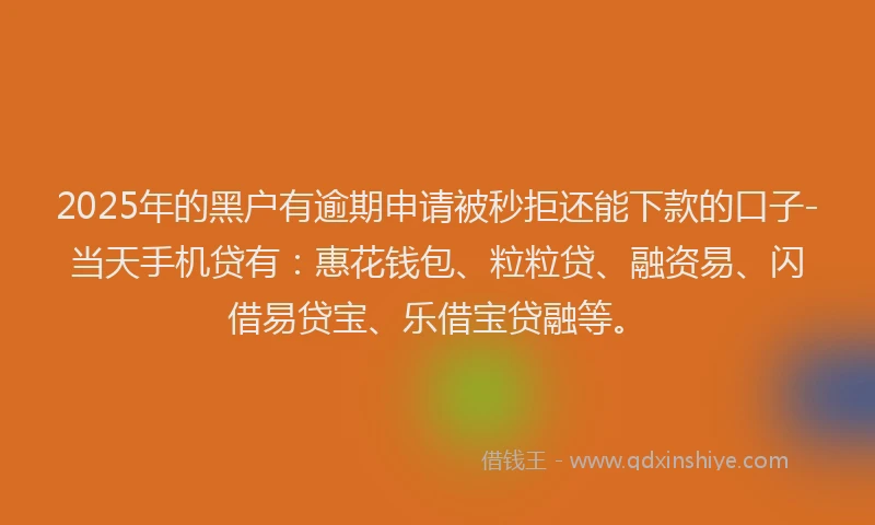 2025年的黑户有逾期申请被秒拒还能下款的口子-当天手机贷有：惠花钱包、粒粒贷、融资易、闪借易贷宝、乐借宝贷融等。