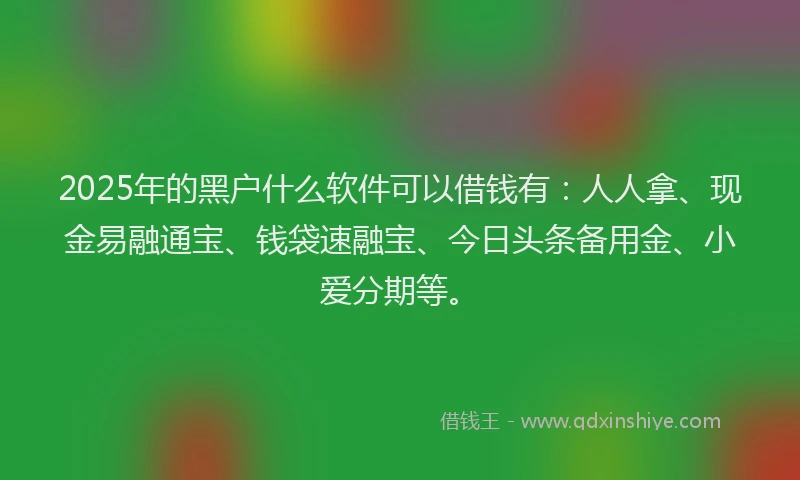 2025年的黑户什么软件可以借钱有：人人拿、现金易融通宝、钱袋速融宝、今日头条备用金、小爱分期等。
