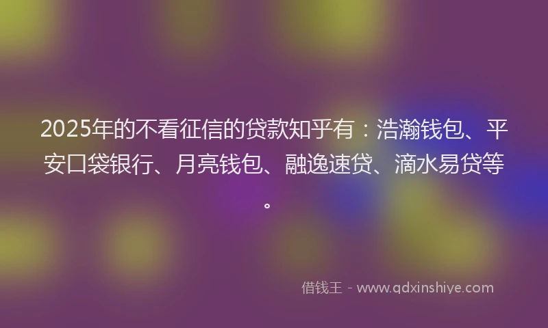 2025年的不看征信的贷款知乎有：浩瀚钱包、平安口袋银行、月亮钱包、融逸速贷、滴水易贷等。
