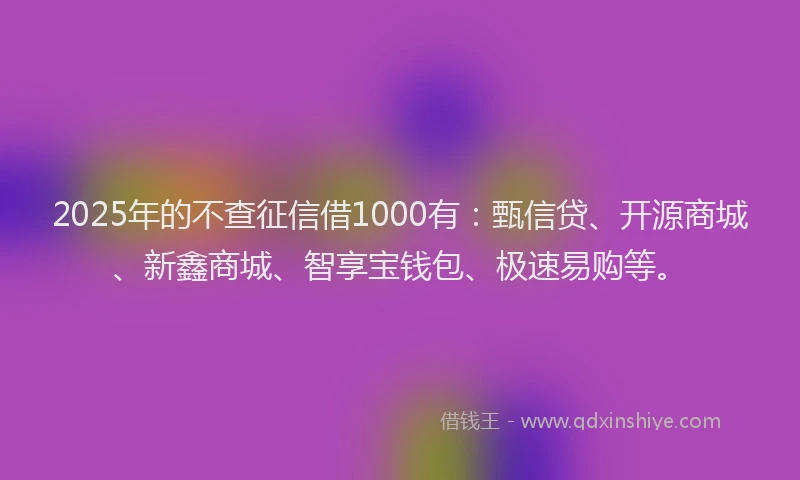 2025年的不查征信借1000有：甄信贷、开源商城、新鑫商城、智享宝钱包、极速易购等。