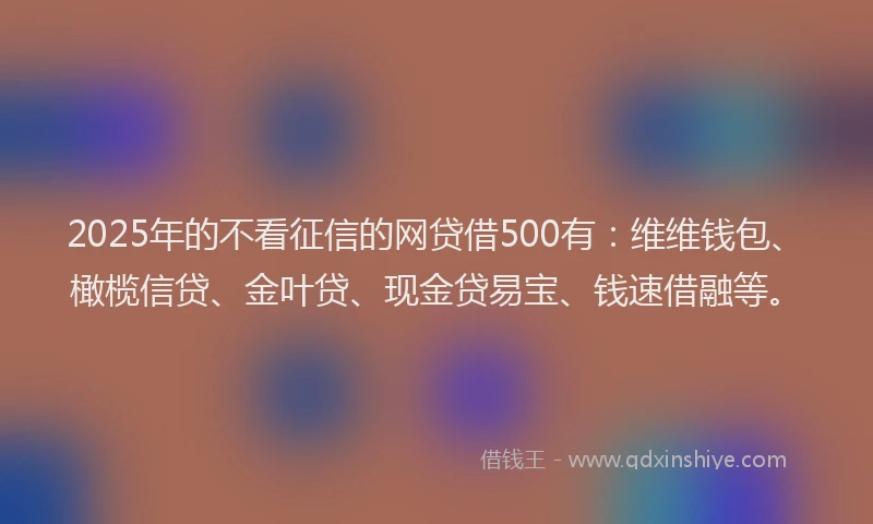 2025年的不看征信的网贷借500有：维维钱包、橄榄信贷、金叶贷、现金贷易宝、钱速借融等。