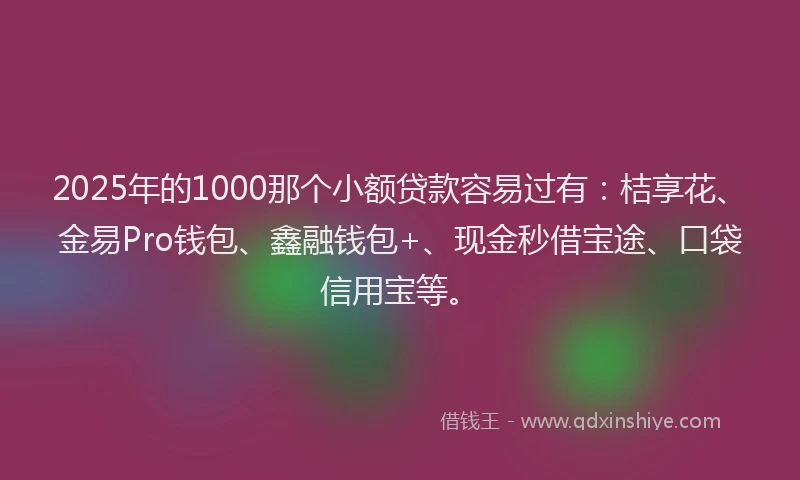 2025年的1000那个小额贷款容易过有：桔享花、金易Pro钱包、鑫融钱包+、现金秒借宝途、口袋信用宝等。