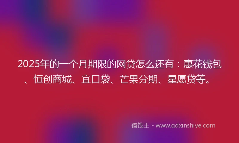 2025年的一个月期限的网贷怎么还有：惠花钱包、恒创商城、宜口袋、芒果分期、星愿贷等。