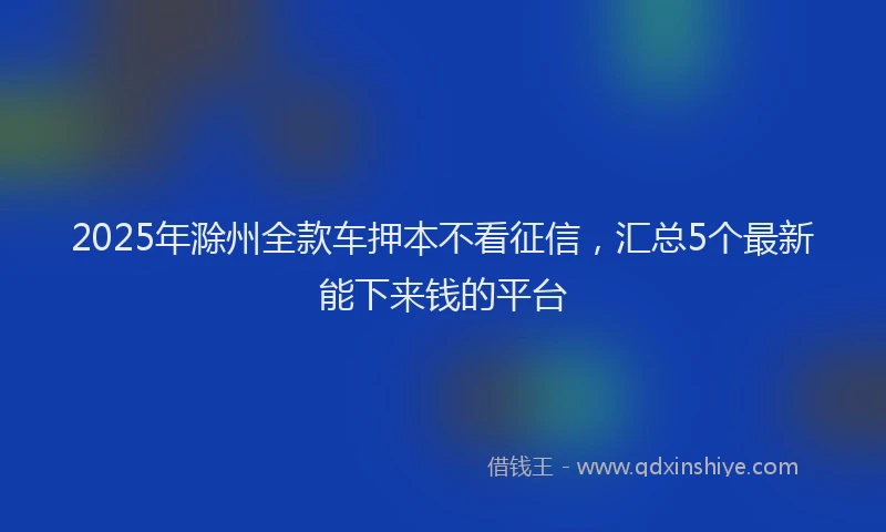 2025年滁州全款车押本不看征信，汇总5个最新能下来钱的平台