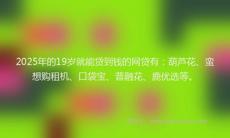 2025年的19岁就能贷到钱的网贷有：葫芦花、蛮想购租机、口袋宝、普融花、鹿优选等。