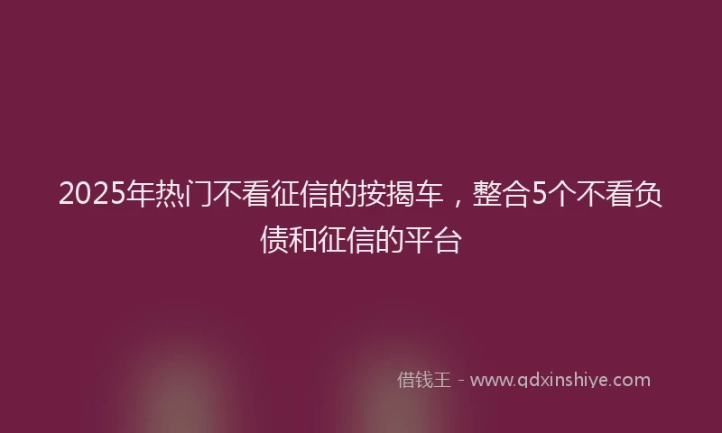 2025年热门不看征信的按揭车，整合5个不看负债和征信的平台