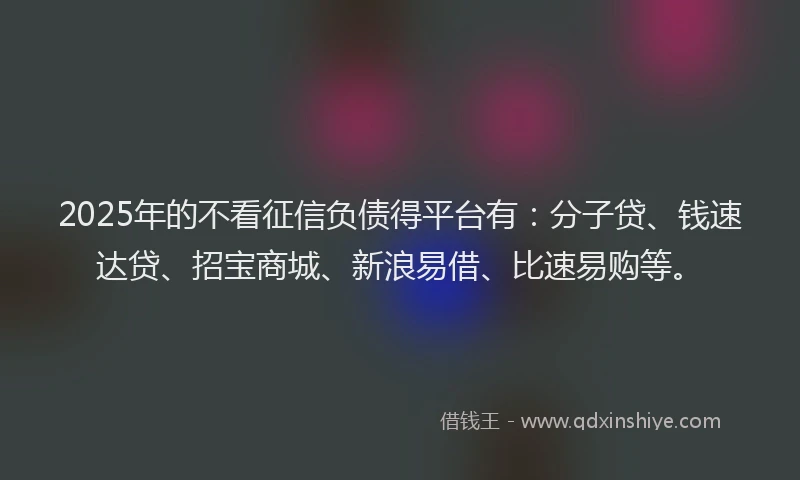 2025年的不看征信负债得平台有：分子贷、钱速达贷、招宝商城、新浪易借、比速易购等。