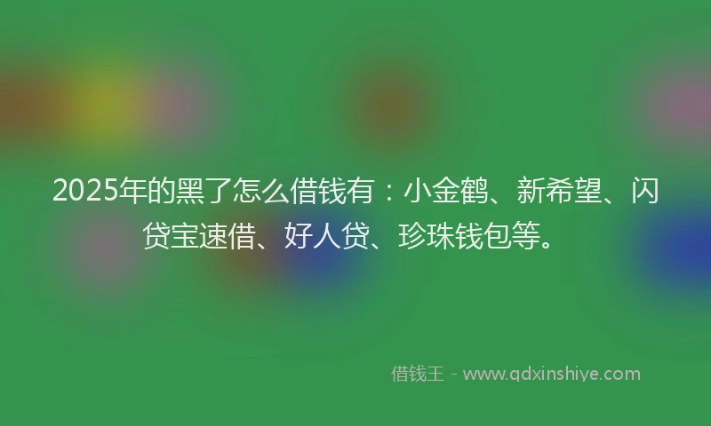 2025年的黑了怎么借钱有：小金鹤、新希望、闪贷宝速借、好人贷、珍珠钱包等。