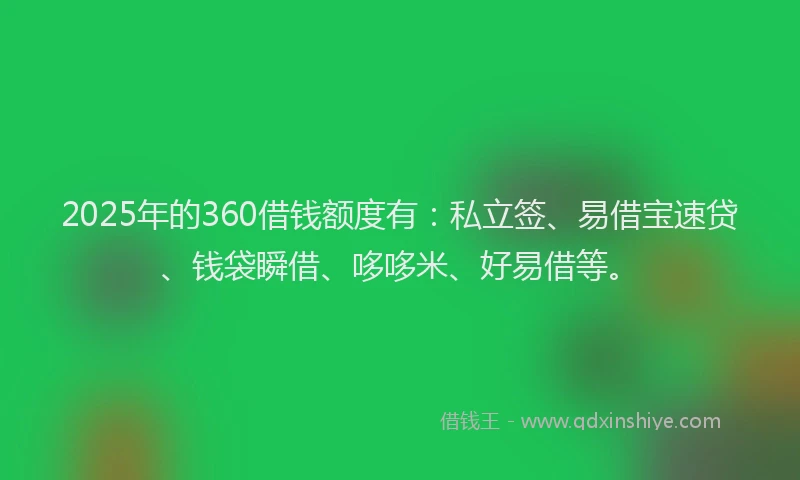 2025年的360借钱额度有：私立签、易借宝速贷、钱袋瞬借、哆哆米、好易借等。