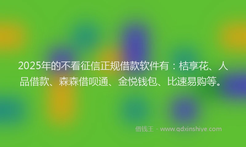 2025年的不看征信正规借款软件有：桔享花、人品借款、森森借呗通、金悦钱包、比速易购等。