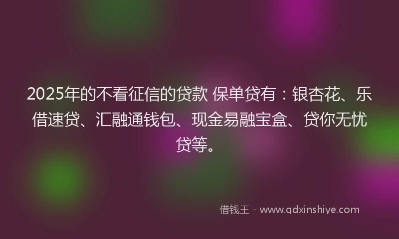 2025年的不看征信的贷款 保单贷有：银杏花、乐借速贷、汇融通钱包、现金易融宝盒、贷你无忧贷等。