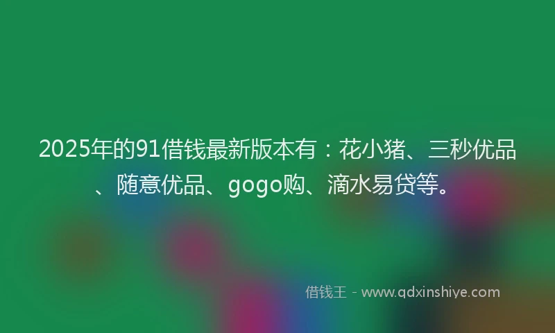 2025年的91借钱最新版本有：花小猪、三秒优品、随意优品、gogo购、滴水易贷等。
