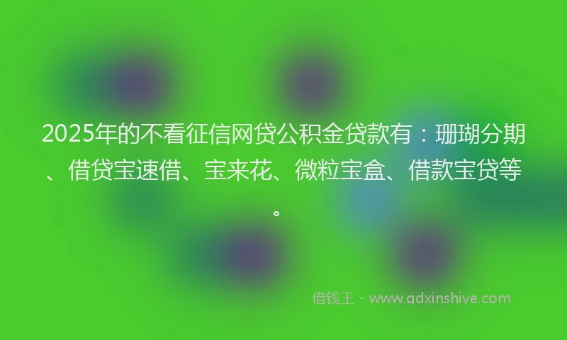 2025年的不看征信网贷公积金贷款有：珊瑚分期、借贷宝速借、宝来花、微粒宝盒、借款宝贷等。