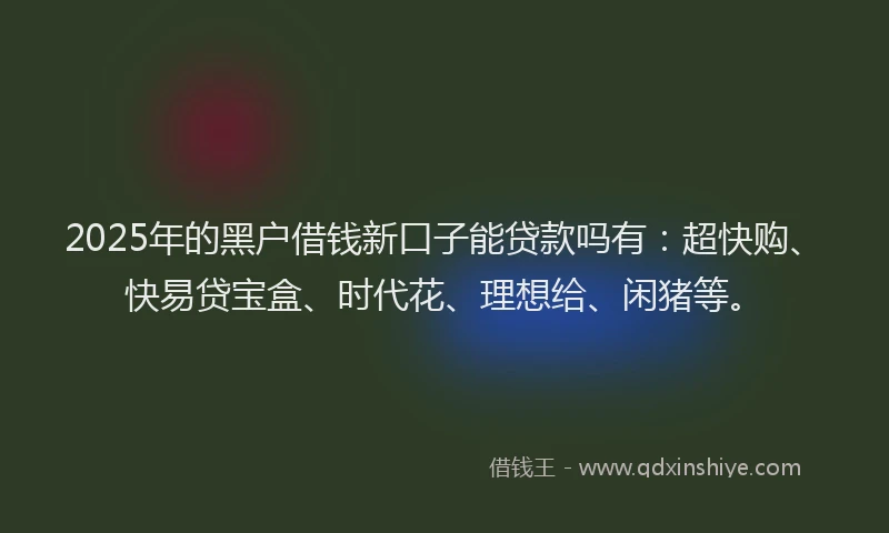 2025年的黑户借钱新口子能贷款吗有：超快购、快易贷宝盒、时代花、理想给、闲猪等。