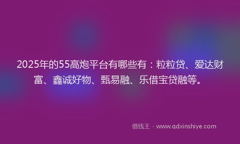 2025年的55高炮平台有哪些有：粒粒贷、爱达财富、鑫诚好物、甄易融、乐借宝贷融等。