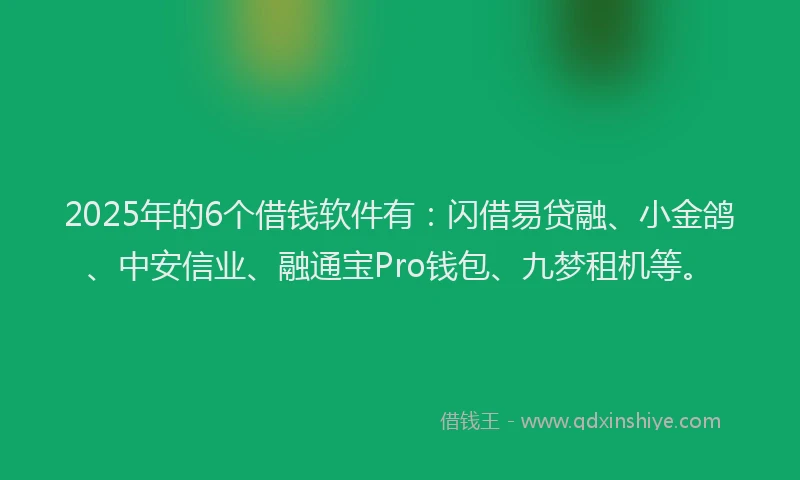 2025年的6个借钱软件有：闪借易贷融、小金鸽、中安信业、融通宝Pro钱包、九梦租机等。