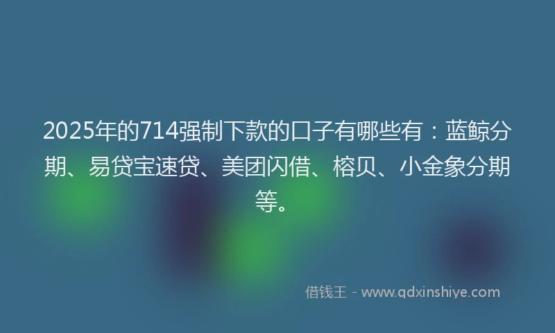 2025年的714强制下款的口子有哪些有：蓝鲸分期、易贷宝速贷、美团闪借、榕贝、小金象分期等。