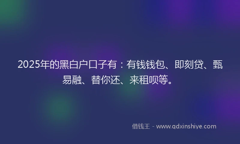 2025年的黑白户口子有：有钱钱包、即刻贷、甄易融、替你还、来租呗等。