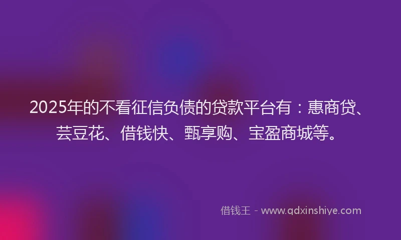 2025年的不看征信负债的贷款平台有：惠商贷、芸豆花、借钱快、甄享购、宝盈商城等。