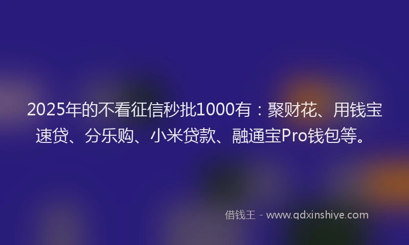 2025年的不看征信秒批1000有：聚财花、用钱宝速贷、分乐购、小米贷款、融通宝Pro钱包等。