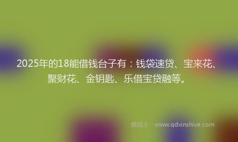 2025年的18能借钱台子有：钱袋速贷、宝来花、聚财花、金钥匙、乐借宝贷融等。