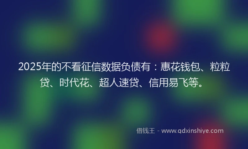 2025年的不看征信数据负债有：惠花钱包、粒粒贷、时代花、超人速贷、信用易飞等。