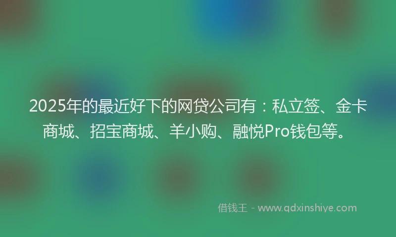 2025年的最近好下的网贷公司有：私立签、金卡商城、招宝商城、羊小购、融悦Pro钱包等。