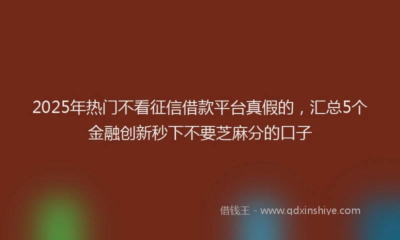 2025年热门不看征信借款平台真假的，汇总5个金融创新秒下不要芝麻分的口子