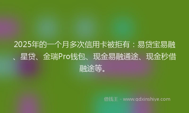 2025年的一个月多次信用卡被拒有：易贷宝易融、星贷、金瑞Pro钱包、现金易融通途、现金秒借融途等。