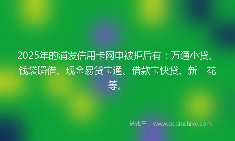 2025年的浦发信用卡网申被拒后有：万通小贷、钱袋瞬借、现金易贷宝通、借款宝快贷、新一花等。
