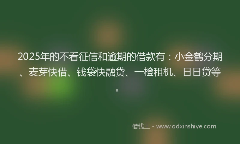 2025年的不看征信和逾期的借款有：小金鹤分期、麦芽快借、钱袋快融贷、一橙租机、日日贷等。