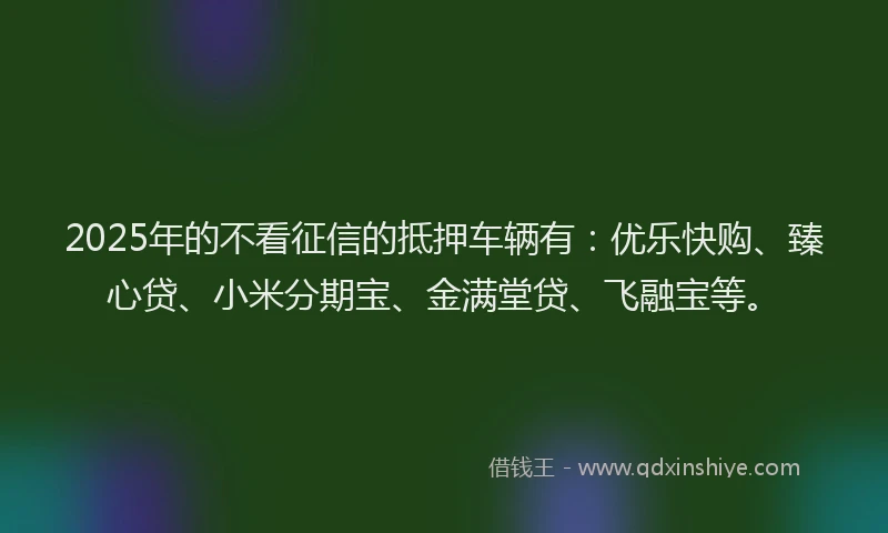 2025年的不看征信的抵押车辆有：优乐快购、臻心贷、小米分期宝、金满堂贷、飞融宝等。