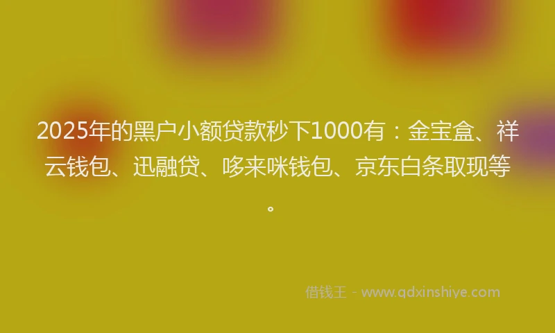 2025年的黑户小额贷款秒下1000有：金宝盒、祥云钱包、迅融贷、哆来咪钱包、京东白条取现等。