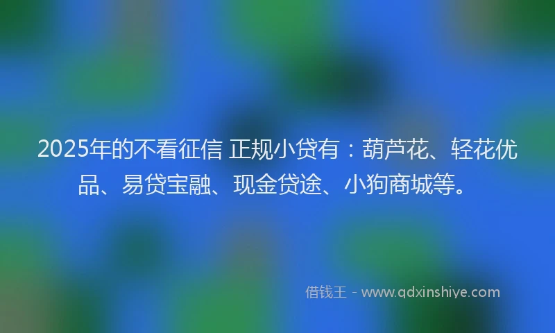 2025年的不看征信 正规小贷有：葫芦花、轻花优品、易贷宝融、现金贷途、小狗商城等。