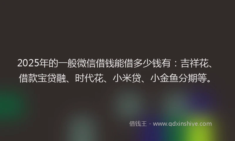 2025年的一般微信借钱能借多少钱有：吉祥花、借款宝贷融、时代花、小米贷、小金鱼分期等。