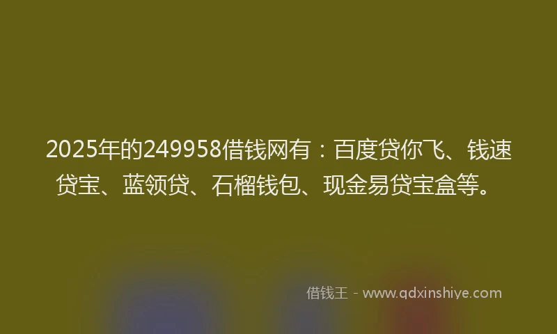 2025年的249958借钱网有：百度贷你飞、钱速贷宝、蓝领贷、石榴钱包、现金易贷宝盒等。